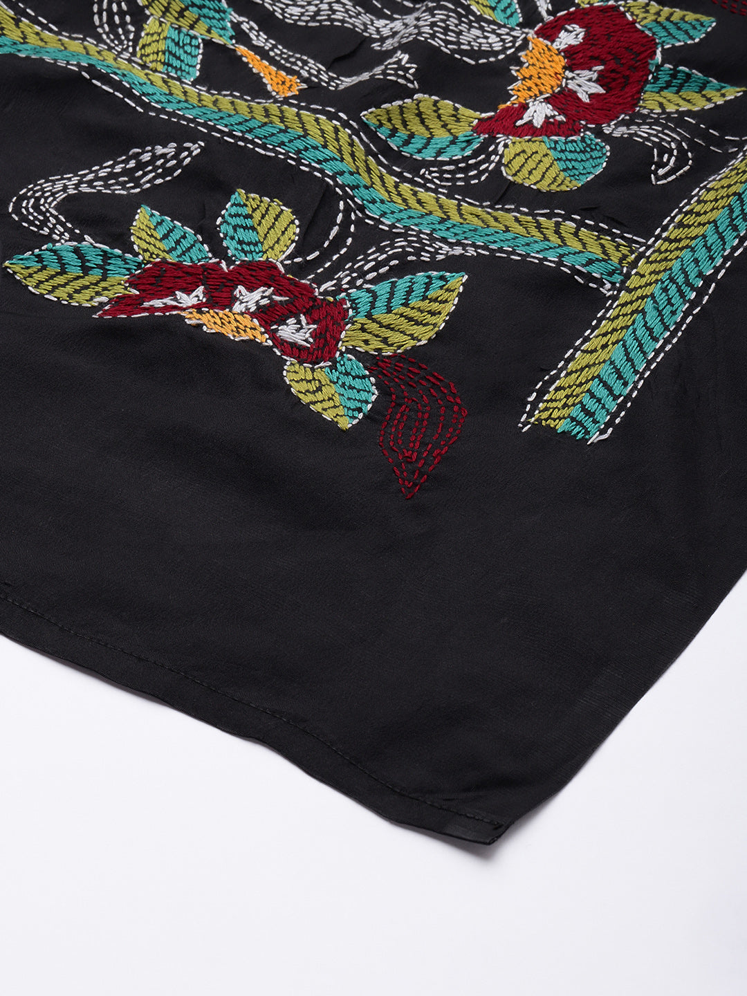 Black Silk Kantha Dupatta