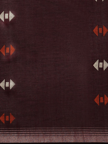 Brown Orange Jamdani Cotton Saree with blouse piece