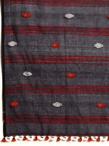 Navy & Orange Cotton Handloom Assamese Saree
