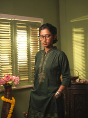 Dark Green Kantha Cotton Kurta