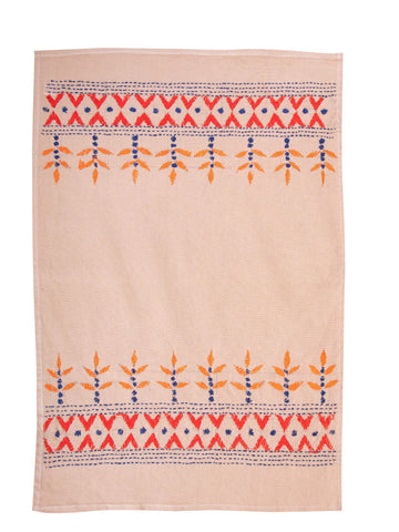 Beige Orange Kantha Cotton Table Mats- 4Pack