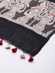 Black Beige Handwoven Silk Cotton Baluchari Dupatta