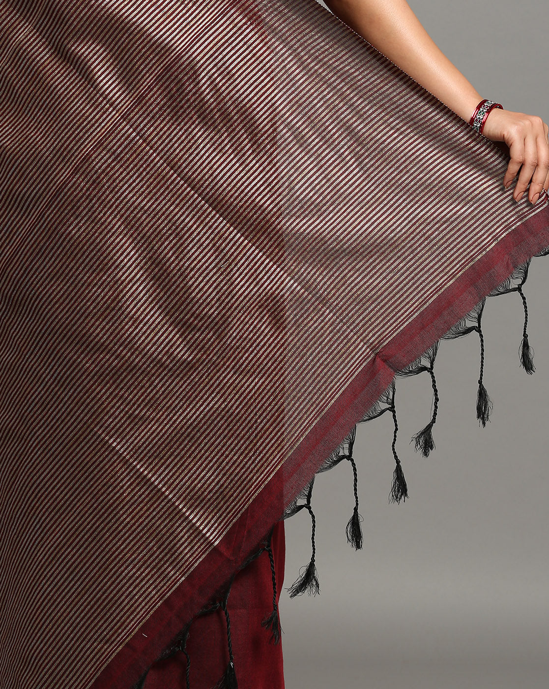 ArtEastri Maroon Solid Cotton Saree with Blouse piece