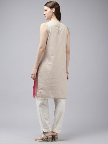 Pink & Cream Handloom Cotton Kurta
