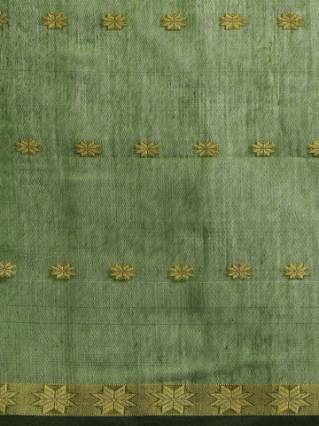 Pista Green & Magenta Zari Buti Silk Cotton Saree with blouse piece