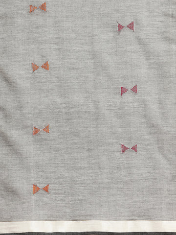 ArtEastri Grey Black Handloom Cotton Kantha Stitch Saree