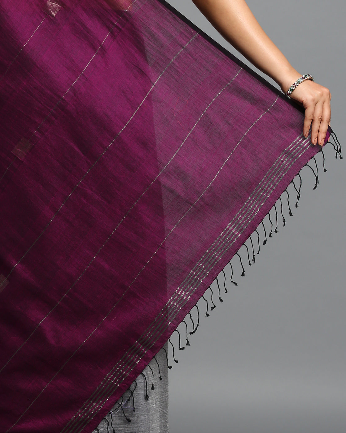 ArtEastri Handloom Grey Purple Cotton Kantha Saree