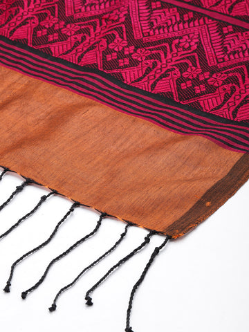 Copper Magenta Assamese Handloom Silk cotton Dupatta