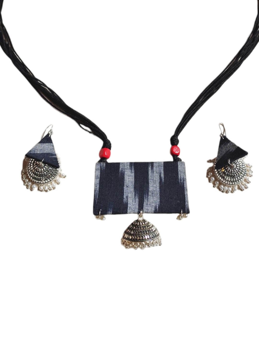 Handcrafted Ikkat fabric  jhumkas Jewelry set
