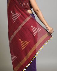 Violet Brown Jamdani Cotton Saree Without Blouse Piece