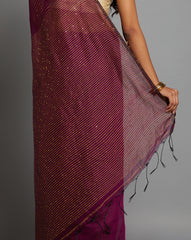 Burgundy Sequins Silk Cotton Saree with Blouse Piece