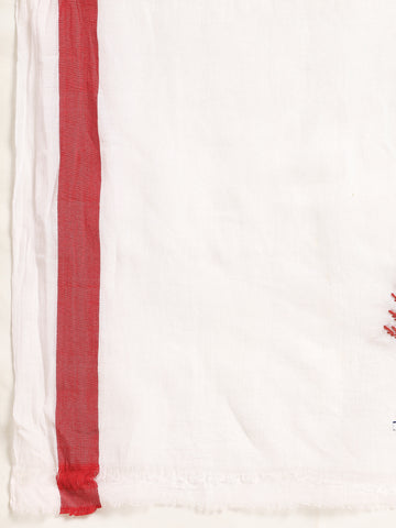 ArtEastri Handloom White Red Kantha Saree with Blouse piece