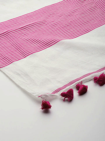 White & Pink Assamese Silk Cotton Handloom Dupatta
