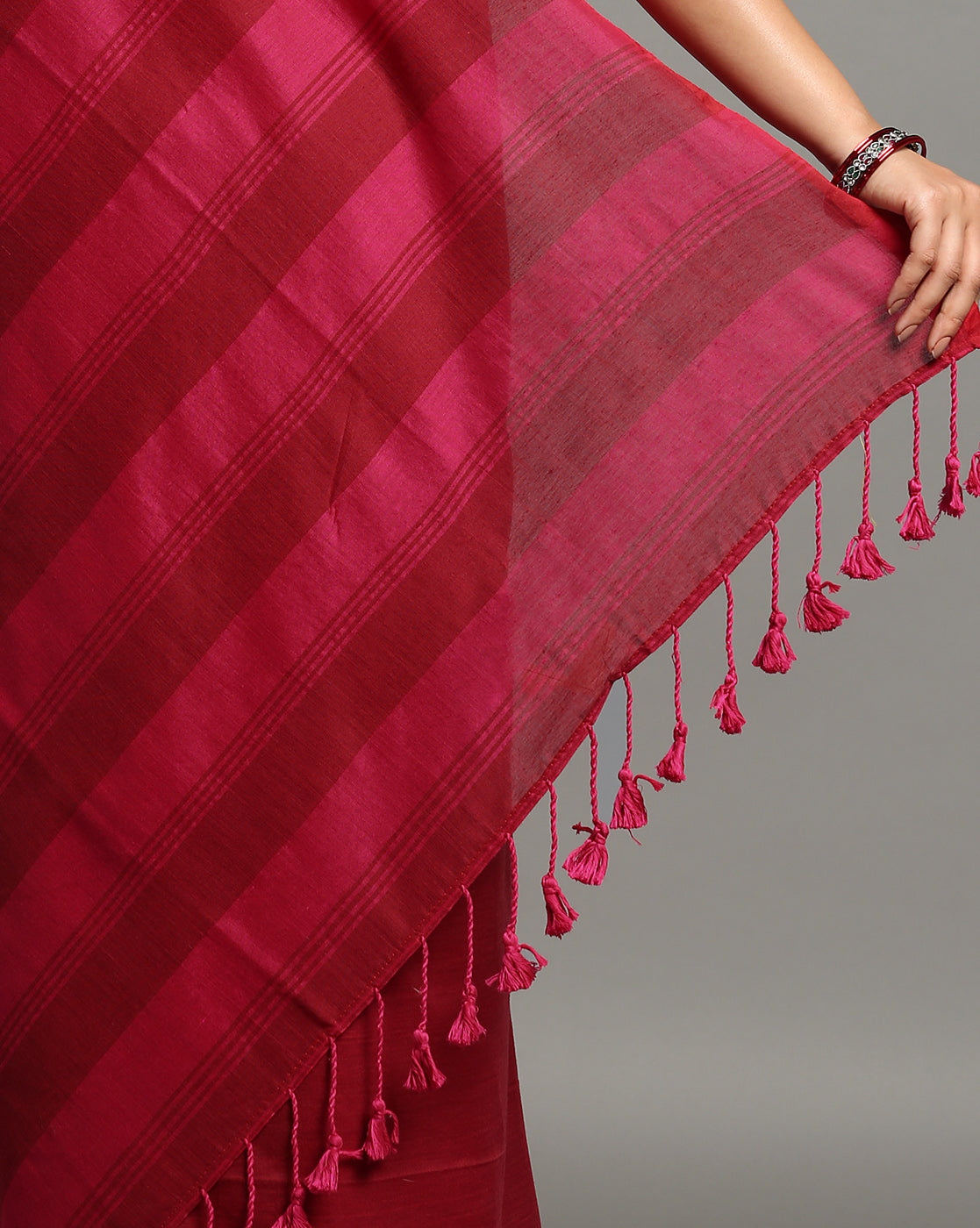 ArtEastri Maroon Magenta Solid Cotton Saree with Blouse piece