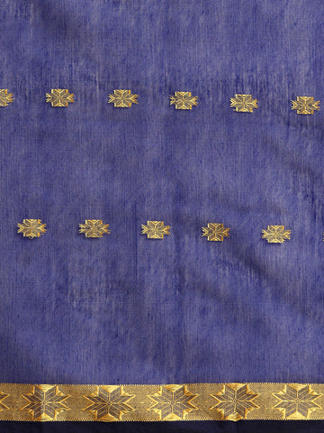 Blue & Red Zari Buti Silk Cotton Saree with blouse piece