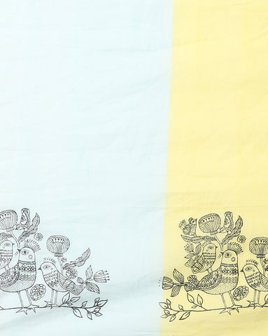 ArtEastri Handloom Sky Blue & Yellow Cotton Bird Print Saree