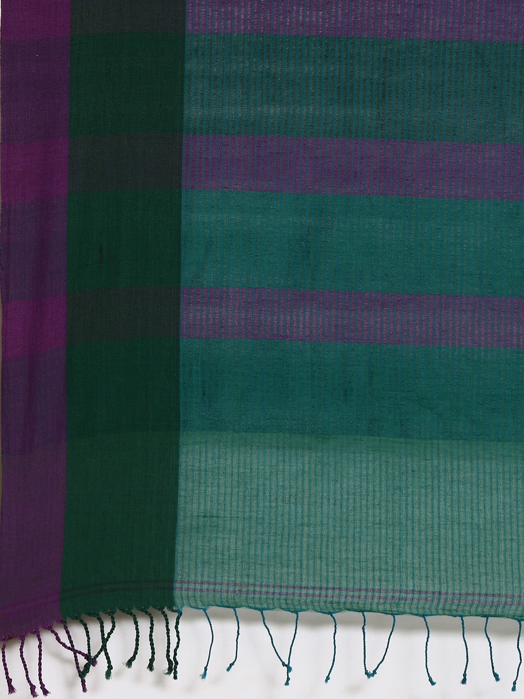 Green Purple Striped Cotton Saree