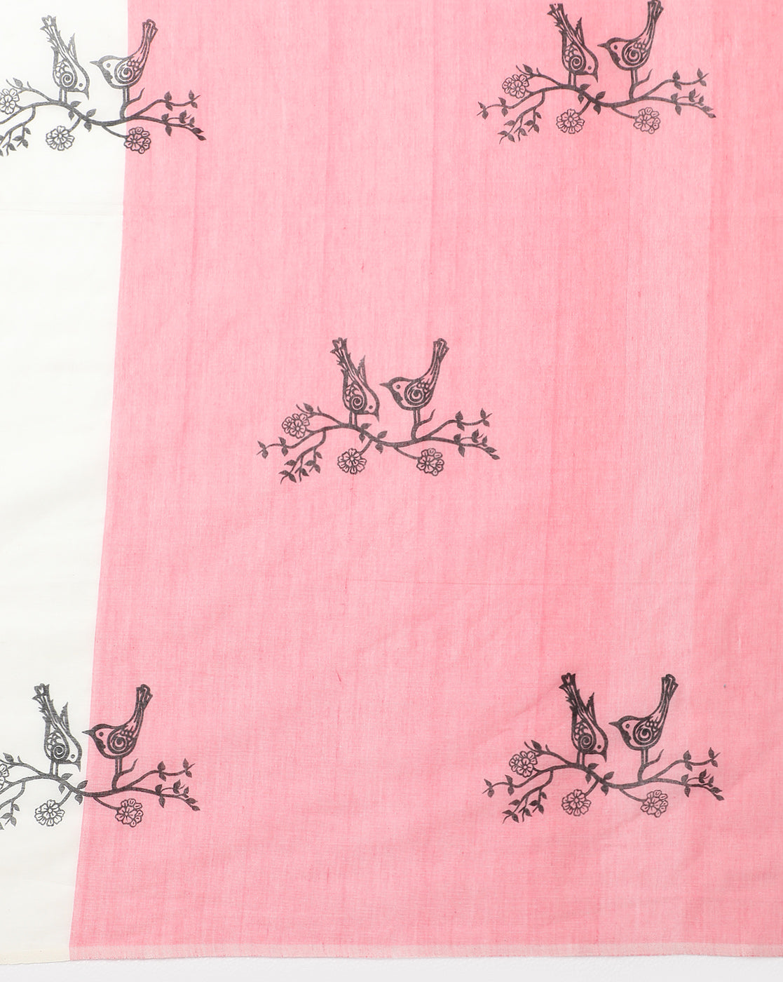Coral Pink & White Printed Cotton Saree