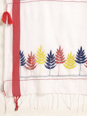 ArtEastri Handloom White Red Kantha Saree with Blouse piece