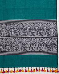 Green White Silk Cotton Assamese Dupatta