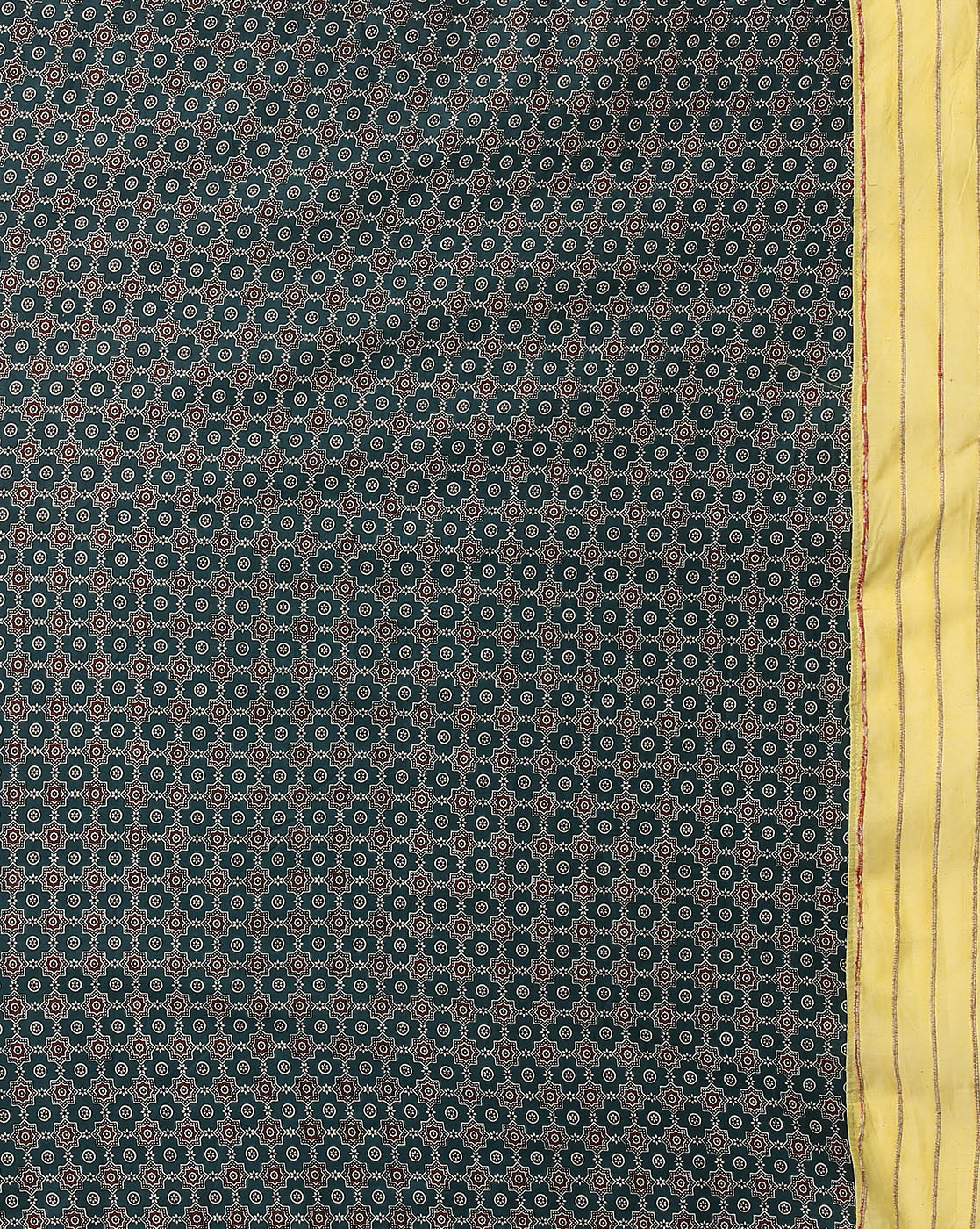 ArtEastri Yellow Green Ajrak Print Khesh Saree with Blouse piece