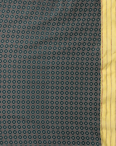ArtEastri Yellow Green Ajrak Print Khesh Saree with Blouse piece
