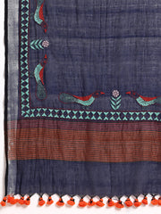 ArtEastri  Handloom Navy Colour Block Cotton Kantha Saree