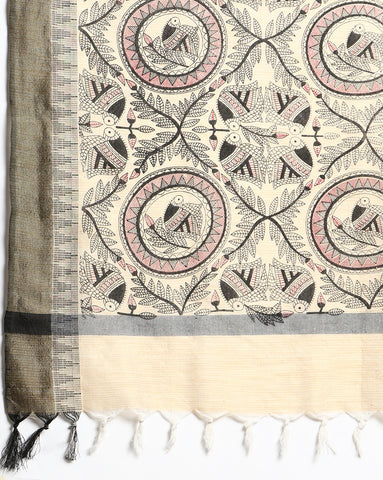 Black & Red Madhubani Jacquard Cotton Print Dupatta