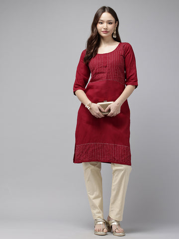Maroon Kantha Cotton Kurta