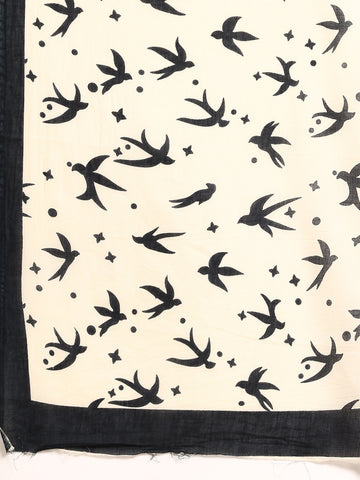 Cream Pure cotton Printed Saree with blouse piece