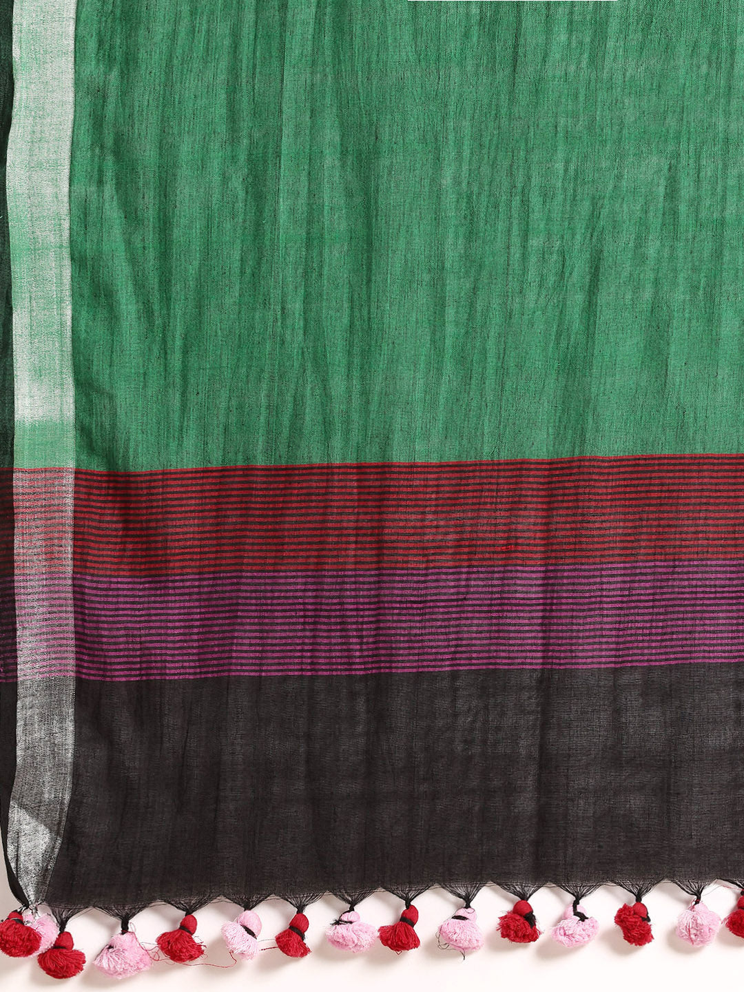 ArtEastri Handloom Black Magenta Colorblock Cotton  Kantha Saree