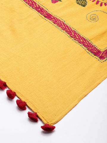 Mustard yellow Kantha Stitch Cotton Dupatta
