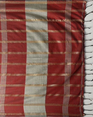 ArtEastri Maroon cotton Woven Saree with Blouse piece