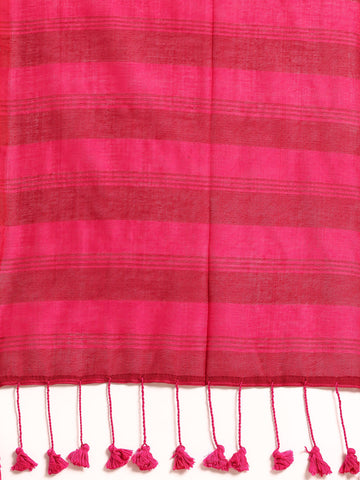 ArtEastri Maroon Magenta Solid Cotton Saree with Blouse piece