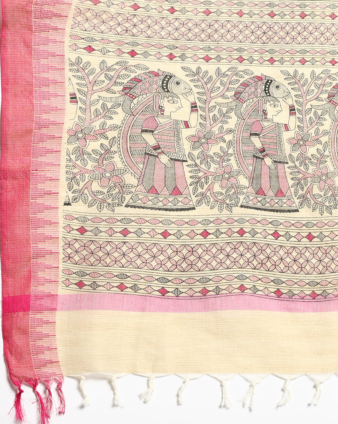 Pure Cotton Madhubani Print Dupatta- Machli Design