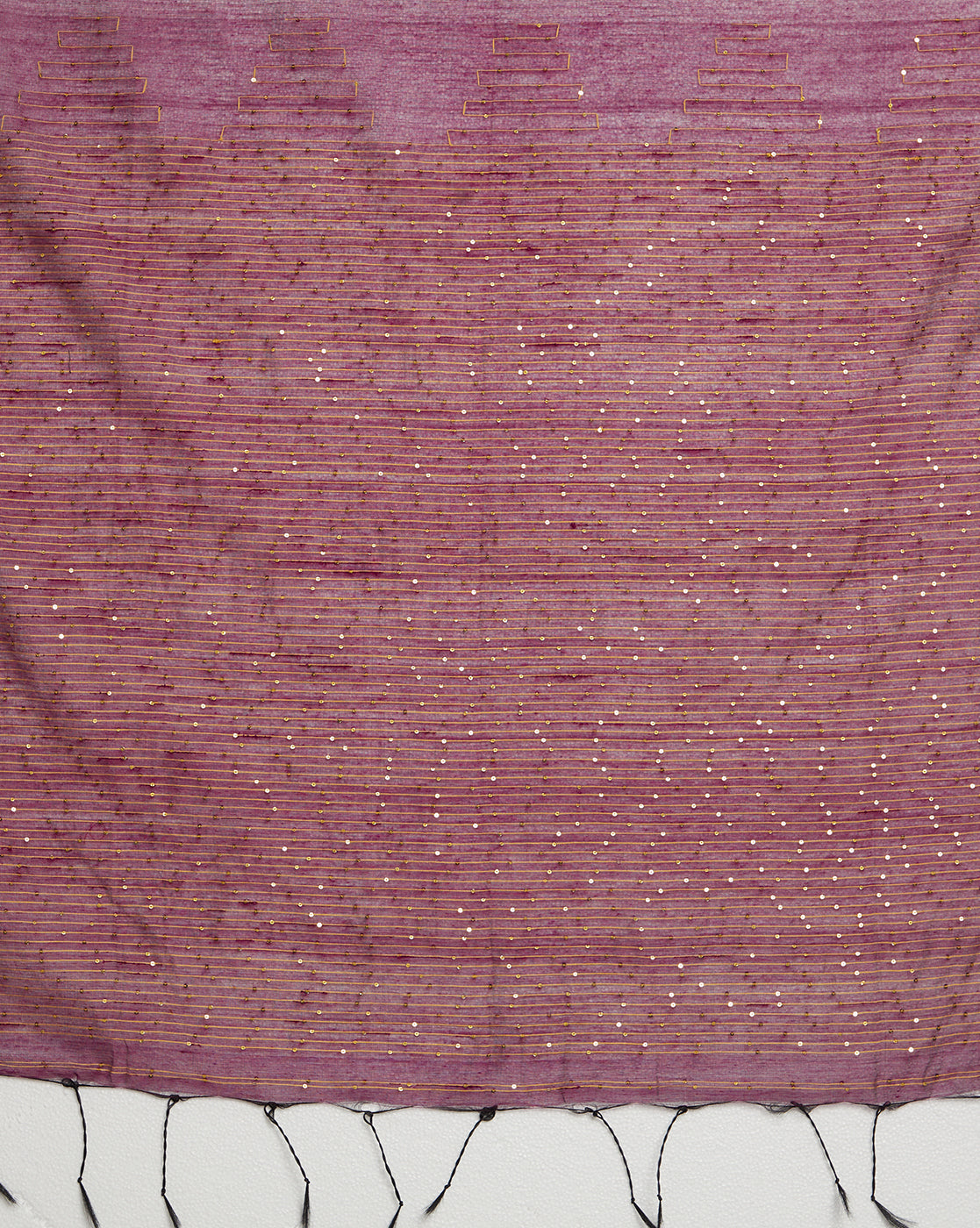 Burgundy Sequins Silk Cotton Saree with Blouse Piece