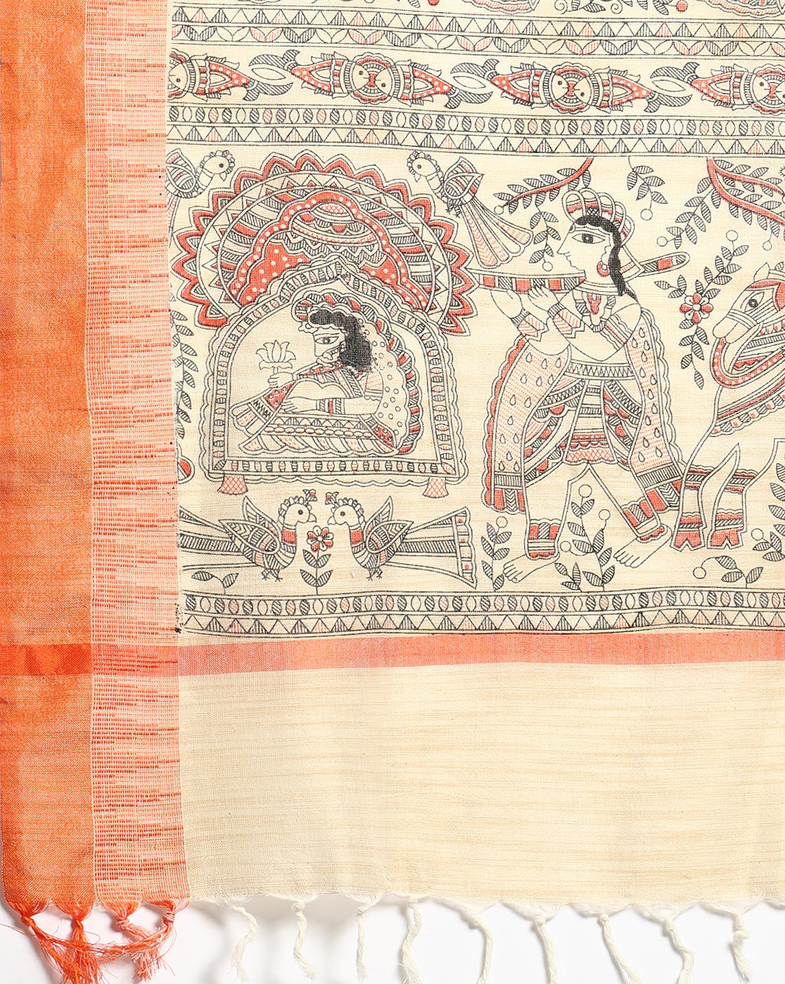 Pure Cotton Madhubani Print Dupatta- Krishna Palki