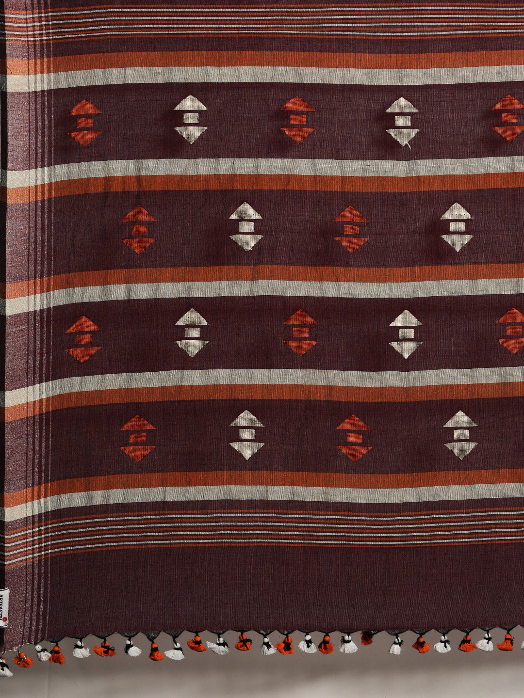 Brown Orange Handcrafted Jamdani Cotton Saree