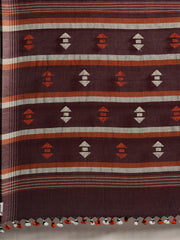 Brown Orange Handcrafted Jamdani Cotton Saree