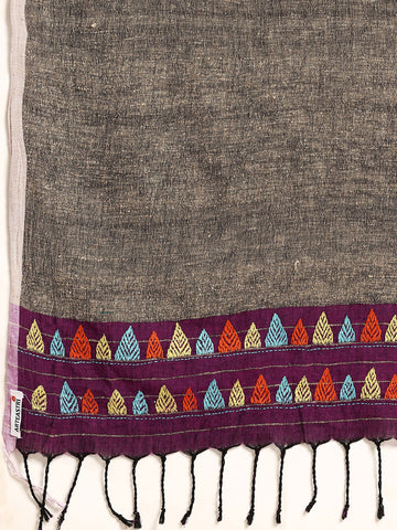 ArtEastri Handloom Purple Ghicha Pallu Kantha Stitch Saree with Blouse piece