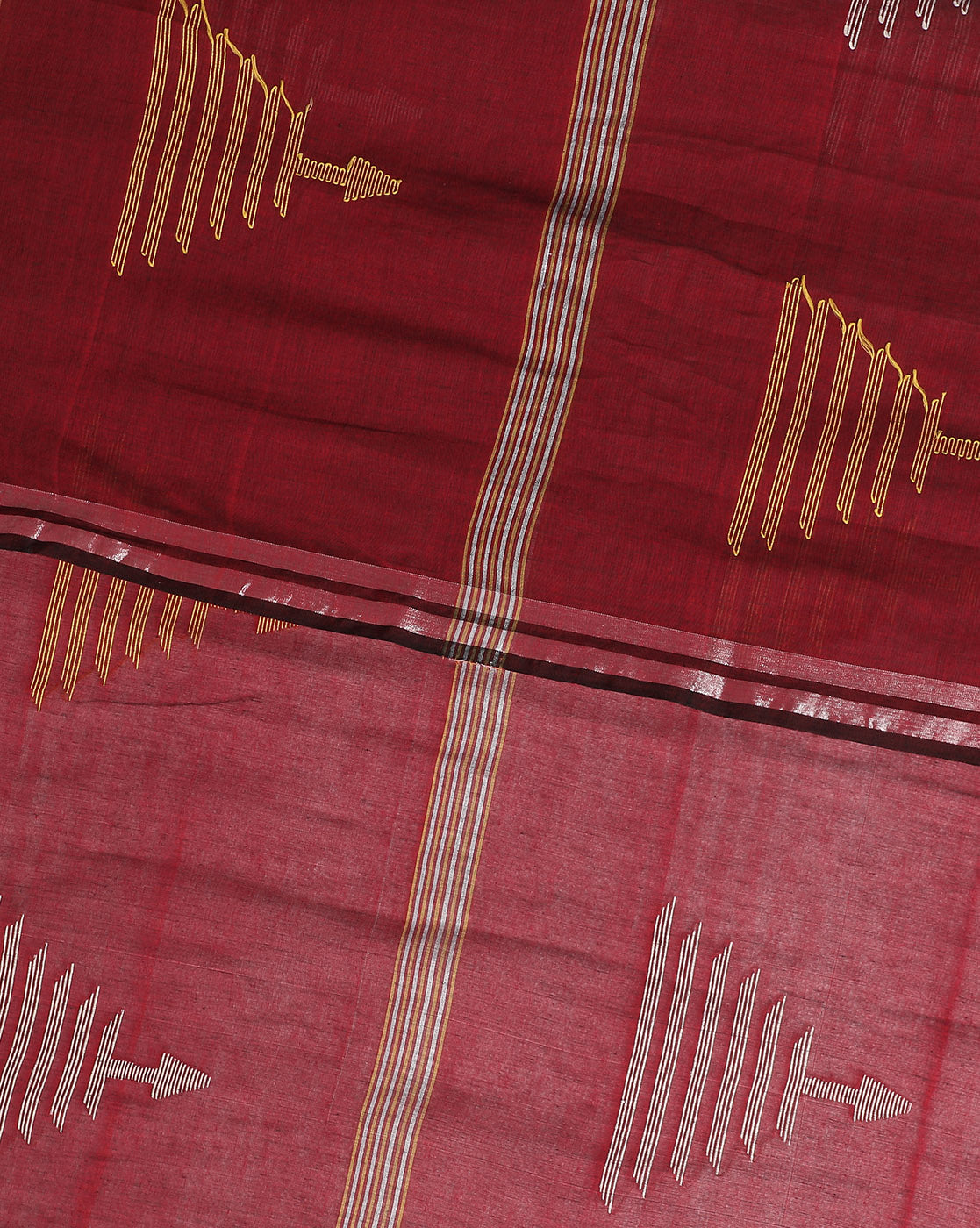 Violet Brown Jamdani Cotton Saree Without Blouse Piece