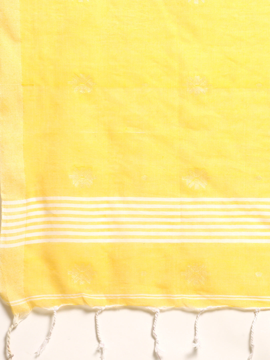 Yellow White Buti Cotton Saree