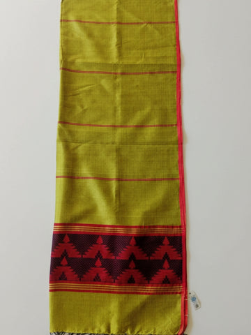 Handloom Lime Green Red Blended Silk Dupatta