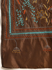 ArtEastri Dark Brown Mocha Art Silk Kantha Stitch Saree with Blouse Piece