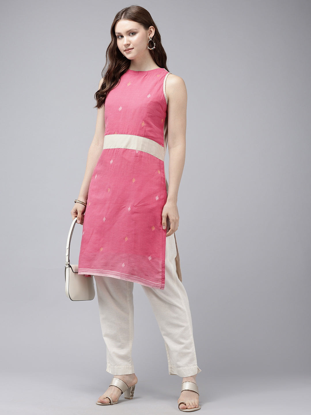 Pink & Cream Handloom Cotton Kurta