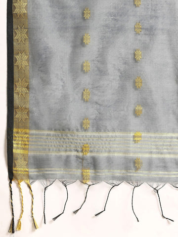 Magenta & Grey Zari Buti Silk Cotton Saree with blouse piece