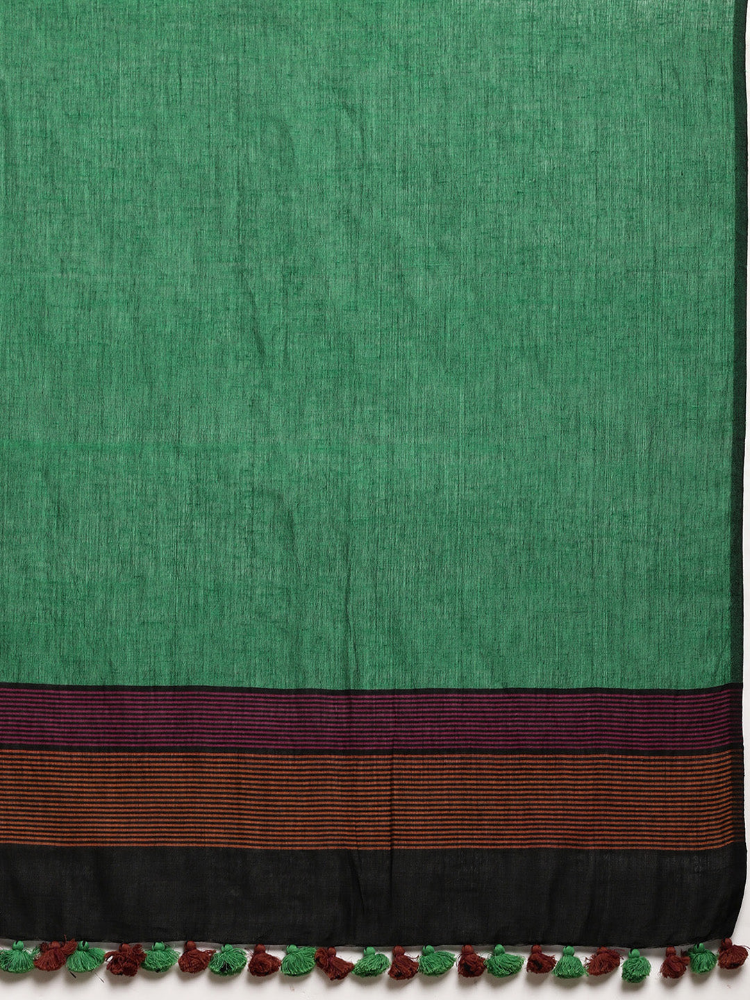 Colour block Cotton Saree with pompoms