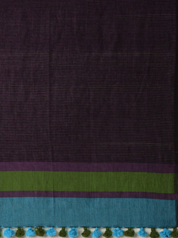 Colour block Cotton Saree with pompoms