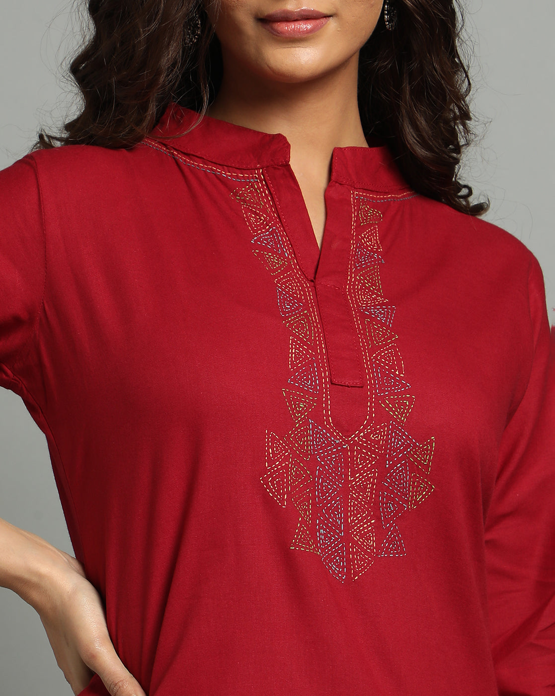 Maroon Kantha Cotton Kurta