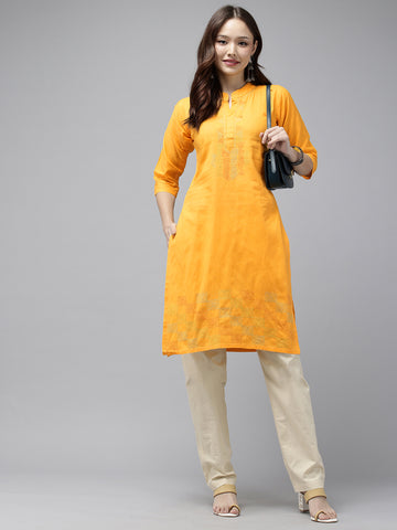 Yellow Kantha Cotton Kurta